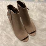 SO  Embroidered Ankle Boots Booties Open Toe Chunky Heel Faux Suede Size 9.5 Photo 6