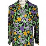 1970s Floral Print Blouse Le Soft Shirt Lady Manhattan Glows in UV Blacklight Orange Size 14 Photo 0