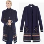 Chico's  Cardigan Sweater Embellished Elektra Long Duster Women's Size 3 XL Navy Photo 1
