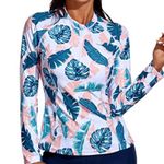 NWT DACI Women's Long Sleeve Rash Guard Bathing Suit Zipper, XXL Blue Photo 0