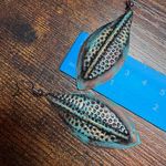 Artistic Earrings Featuring A Turquoise & Brown Leaf Design. Blue Photo 2