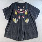 Entro XL Gray Velvet Kimono Bright Floral Embroidery Boho Bohemian Whimsigoth Photo 8