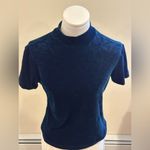 Ann Taylor  Blue Velvet Turtleneck Paisley Design Short Sleeves Blouse Sz S. Photo 1