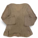 Allison Taylor Tan vintage boho style button up blouse with crochet and embroidery details Photo 3