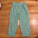 Urban Outfitters Paige Linen Blend Pleated Pant Bright Green Plaid Size Large Photo 3