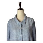 Tahari Shirt Women 3X Blue Linen Long Sleeve Button Down Tunic Top Preppy Plus Photo 2