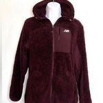 New Balance Full Zip Faux Fur Long Sleeve Fleece Jacket Burgundy Red Small Photo 0
