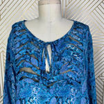 Tolani Silk Blue Snakeskin Print Cutout Mesh Sleeve Blouse Size US Medium Photo 1