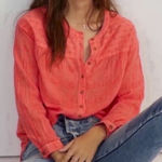 Anthropologie  Vibrant Coral Blouse Photo 0