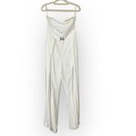 Meshki Livia Jumpsuit Women's Medium White Open Leg Strapless Gold Logo Photo 2