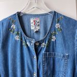 Vintage Studio Wear Romper Chambray Denim Floral Daisy Embroidered Size Medium Blue Photo 2