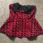 Urban Outfitters RED GEOMETRIC VELVET PEPLUM BOW TOP Photo 0