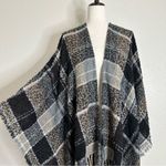 NWT Ganz Plaid Fringe Shawl Sweater, One Size Black Size undefined Photo 2