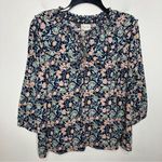 MELLODAY floral 3/4 sleeve pinafore blouse women’s size medium Photo 0