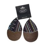 Boutique NWT Wooden Fabric Covered Boho Aztec Dangle Earrings Black Multicolored Photo 0