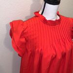 Amazon NWT tomato red pleated mock neck ruffle sleeve blouse Photo 2