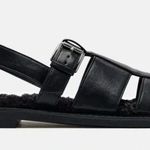 ZARA 🆕 Black Faux Fur Lined Flat Cage Sandals 9/40🆕 Photo 5
