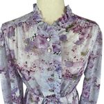 Vintage Floral High Neck Ruffle Front Dress Women’s *M Long Sleeve Boho Maxi Purple Size M Photo 5