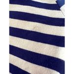 Boutique Navy Cream Cotton Stripped Cardigan with Tan Short Fringe Size Large Blue Photo 9