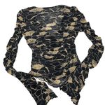 Free People  Top Womens X Small Black‎ Tan Through the Meadow Mesh Blouse Photo 5