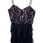 DEB Y2K Vintage Black Pink Lace Bustier Ruffled Tulle Skirt Mini Dress Sz 13 14 Photo 0