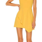 Alice + Olivia  Sz 2 Callie Mini Dress Asymmetrical Drape V-Neck Sleeveless Gold Photo 0