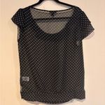 Banana Republic Size M Black Polka Dot Sheer Blouse Flutter Sleeve Coquette Photo 1