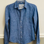 Frank & Eileen Women’s Barry Blue Mini Flower Button Down Striped Shirt Linen XS Photo 0