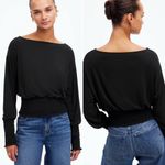 Madewell NWT Smock Waist and Cuff Long-Sleeve Stretch Knit Black Top~Medium 🧡 Photo 1