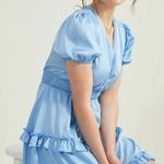 Altar'd State NWT  Juliana Smocked Satin Dress  Color: Chambray   Size M Photo 0