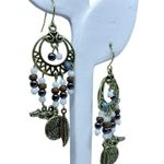 Bohemian Drop Dangle Hematite Wooden Beads Turquoise Goldtone Boho Earrings Photo 2