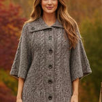 Chunky Marled Knit Button Front Cardigan Sweater Coat Gray Brown Women's L Photo 0