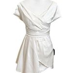 Lulus NWT Always Celebrating Satin Off‑Shoulder Mini Dress Women’s Size XS Ivory White Photo 0