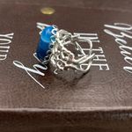 Handmade Blue Striped Glass Statement Ring Adjustable Stainless Steel Filigree Photo 3
