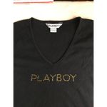 Playboy B42 Womens Rare Vintage  T-shirt with Rhinestones Black Gold Size Small Photo 3