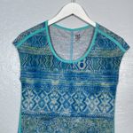 Title Nine Women XS Blue Stripe Print Shirt Cap Sleeve Contrast Trim Athleisure Photo 2
