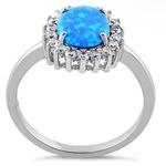 Sterling Silver SIZE 10 925  Oval Blue Lab Opal CZ Ring Photo 2