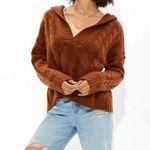 American Eagle NWT  Brown Cable Knit V-Neck Oversized Hooded Sweater Size S Photo 0