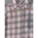 Haband! Vintage Women's Pink Plaid Flannel Shirt Floral Embroidery XX Pink Size XL Photo 4