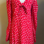 And other stories Red Floral flowy Long Sleeve Tie Front Mini Dress 12 boho Y2K Photo 0