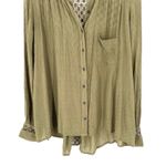 Free People  The Best Blouse Button Down OLIVE Green Gauze Long Sleeve Blouse Top Photo 4