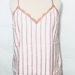 Victoria's Secret NWT Victoria’s Secret Striped Metallic Pink Flannel Lace V-Neck Cami Women Large Photo 2