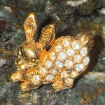 Vintage Collectible Bunny Rabbit Rhinestones Metal Pin Back‎ Lapel Brooch Photo 0