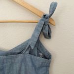 J.Crew  | Tank Top Blue Denim Crop V-Neck Embellished Beads Tie Straps | Size 4 Photo 4