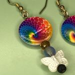 Colorful Tie Dye Shell Spiral Hippie Earrings Blue Photo 3