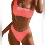 Women's One Shoulder Top with Mid Waist Two Piece swimsuit,XS NWOT coral pink Photo 0