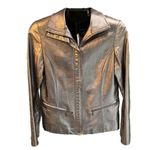 Lafayette 148 metallic burnished gold leather jacket, EUC, flaws as noted, sz 6 Photo 2