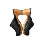 UGG  Abbie Clog Black Sherpa Lined Leather Wood Heel Studded Shoe Women Sz 8 Photo 5