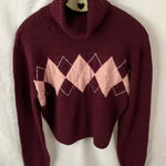 Hollister : Burgandy & Pink Argyle Knit Sweater- M Photo 0