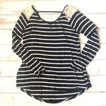 Hippie Rose Women’s XL Long Sleeve Top Navy Blue White Stripes Lace Shoulders  Photo 0